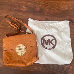 Vintage Michael Kors Luxury Leather Shoulder Bag Ostrich Print Tan